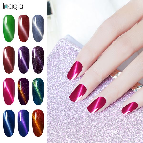

inagla 10ml nail art lucky 3d magnet fixed-line cat eye gel polish 58 colors base coat long lasting uv led lacquers, Red;pink