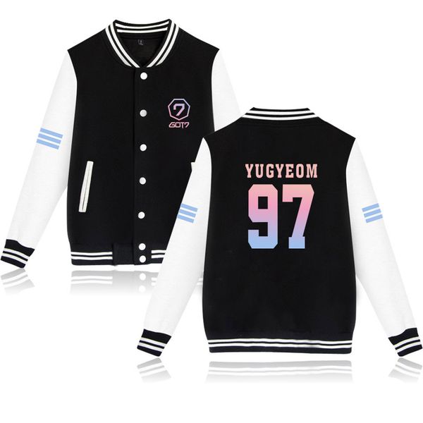 

kpop got7 hoodies men women bambam yugyeom youngjae mark jackson jb jinyoung got 7 sweatshirt baseball uniform jacket coat, Black;brown