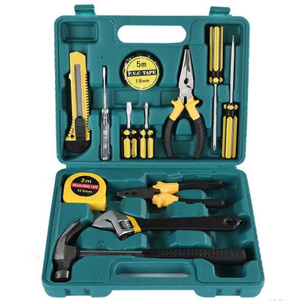 

13pcs/set household repair hand tool kit screwdriver+knife+wire pliers+toolbox+digital pen with plastic toolbox storage case