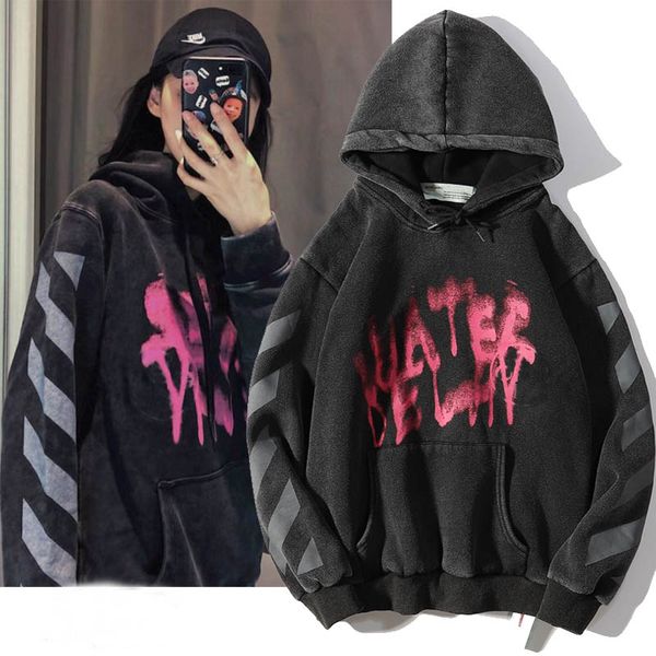 

2020 new tide brand x858 ofwhite cement gray retro distressed heavy industry washed sweater pure cotton terry m-xxl, Black