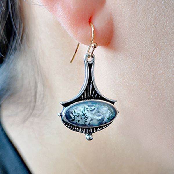 

fashion boho resin stone dangle earrings for women vintage sea oval geometric drop earrings jewelry for women gift, Silver