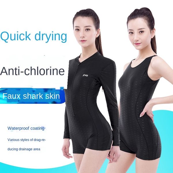 

6nffd 2020 quick-drying waterproof shark skin one-piece female professional sports 2020 quick-drying waterproof shark skin swimsuit one-piec, White;black