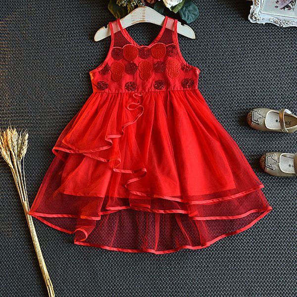 

fashion 2019 toddler kids baby girls dress clothes vestido infantil sleeveless sequins tulle party princess dress vestidos, Red;yellow