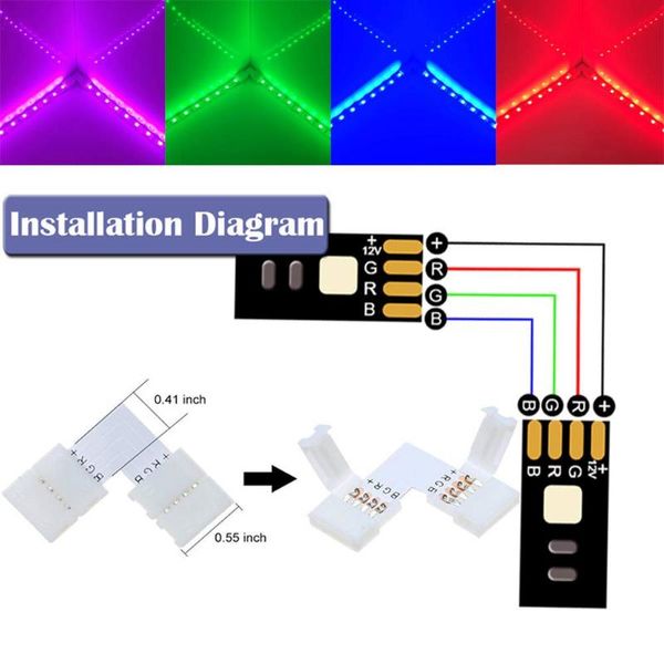 Yeni RGB 3528 4Pin LED Işık Şeridi Connector Kit PCB Şerit Kablo PCB Klip Adaptörü, DIY için en Parçaları Sağlar