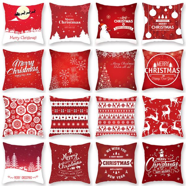 Federa per cuscino natalizia rossa 45 * 45 cm Fodera per cuscino natalizia Fiocco di neve Buon Natale Cuscino per divano Cuscino per la casa di Natale
