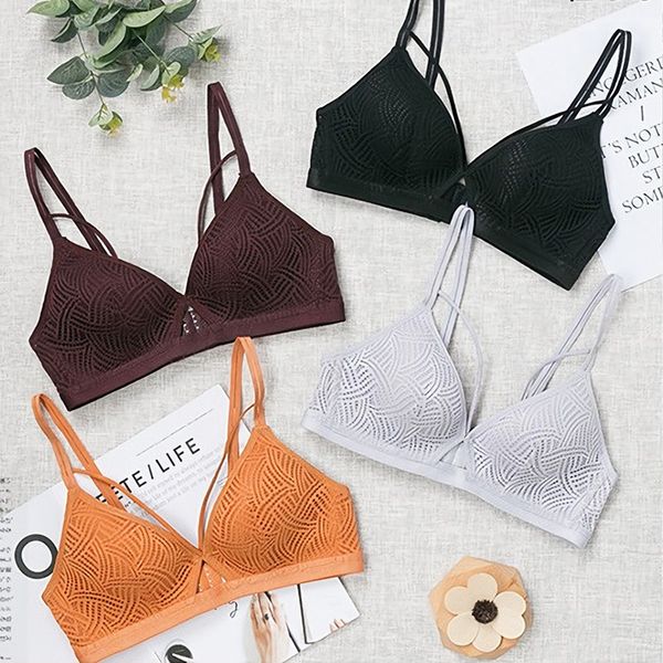 

lace bra lingerie breathable wireless push up bras for women fashion seamless wire bralette solid underwear, Red;black