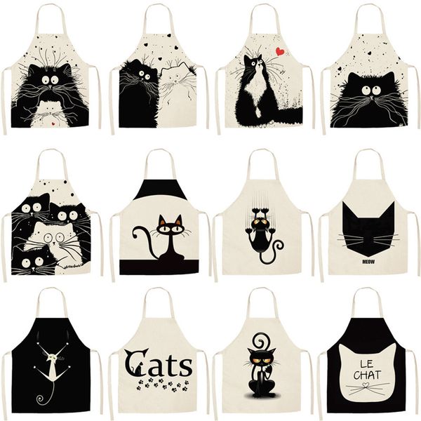 

cartoon cotton linen apron antifouling kitchen kids apron household restaurant oil-proof cooking quality cleaning cat