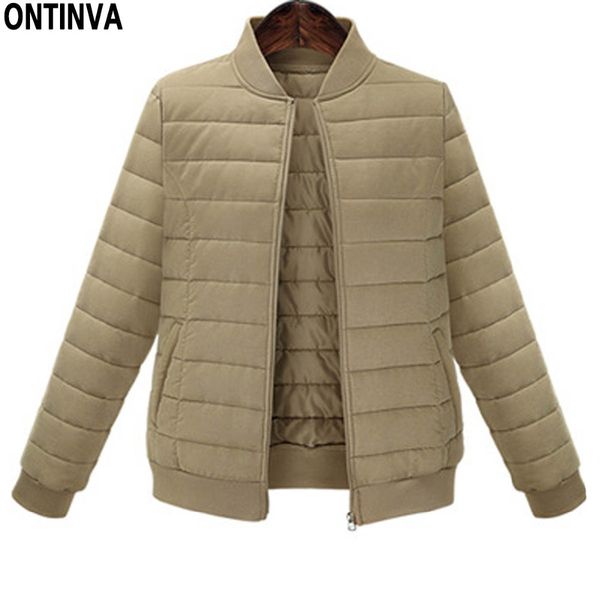 

5xl plus size winter warm short parkas women full sleeve zipper coats with pockets 2019 mujer fashion outwear solid jacket, Tan;black