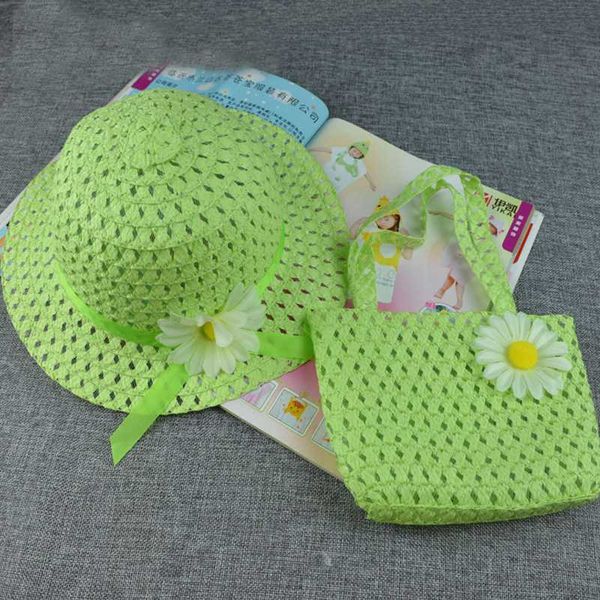 

2019 summer baby flower straw hat with handbag bags kids hat boy girls sun visor uv protection panama gorras, Yellow