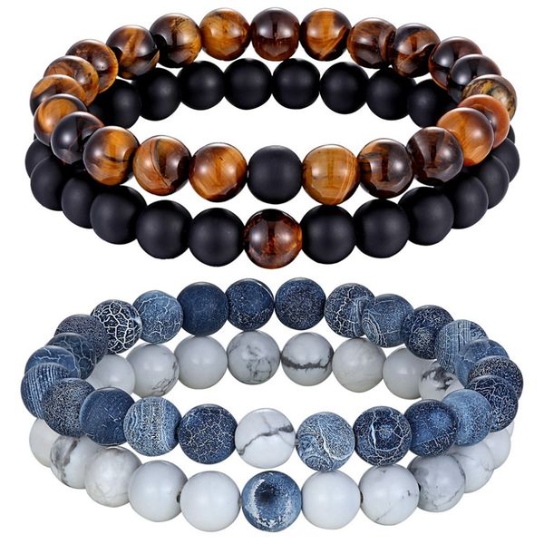 

2pcs/set 7 style couples distance bracelet natural stone yoga beaded bracelet for men women friend gift charm strand jewelry, Black