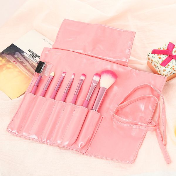 

7 professional makeup brush set plastic handle man-made fiber makeup tools travel set, Yellow