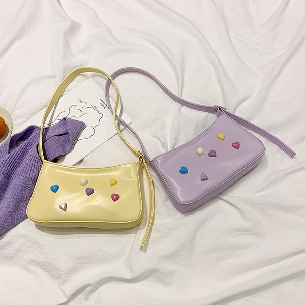 

heart rivet design underarm pu leather shoulder bags for women 2020 candy color small lady cute messenger bag travel handbags
