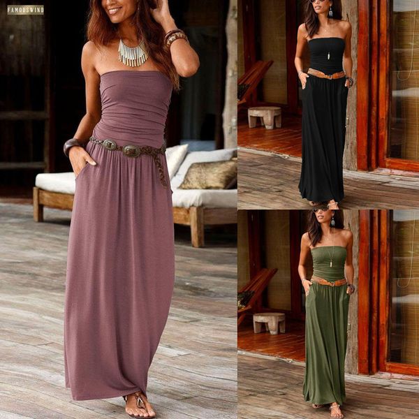

long dress woman clothes womens bandeau summer off shoulder ladies holiday solid maxi dress drop shipping, Black;gray