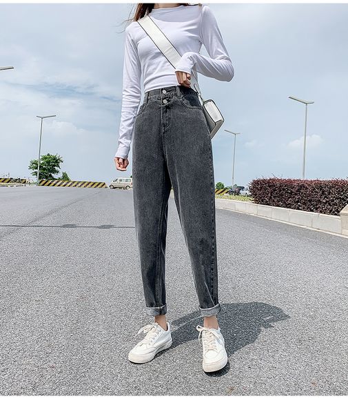

black female temperament elastic waist jeans tassels straight, Blue