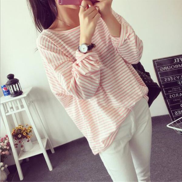 

женская верхняя одежда женские рубашки весна осень новый стиль женщин тенниски способа полосатый o шеи хлопка femme вскользь сыпучие женщины, White