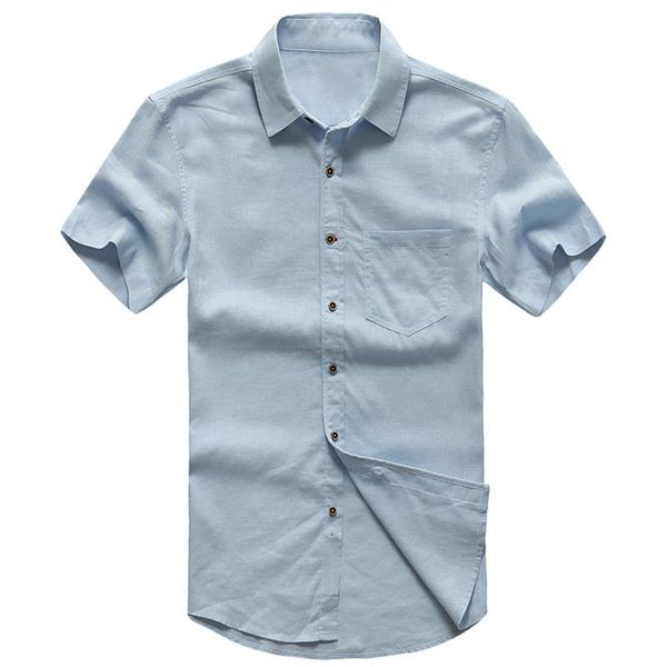 

2018 лето новый мужской бизнес повседневный короткие рукава тонкий хлопок льняные рубашки льняные топы тройники 75wy, White;black