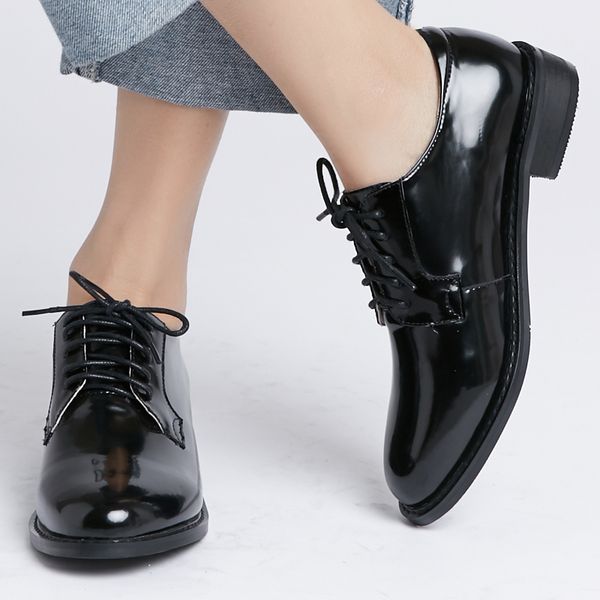 

chaussures femme 2020 new spring oxford shoes women's loafers genuine leather british style women's casual shoes zapatos mujer, Black