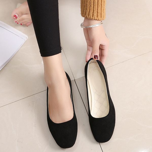 

women casual shoes girls solid big size slip on flat shallow comfort breathable casual single flat working shoes feminino m140#, Black