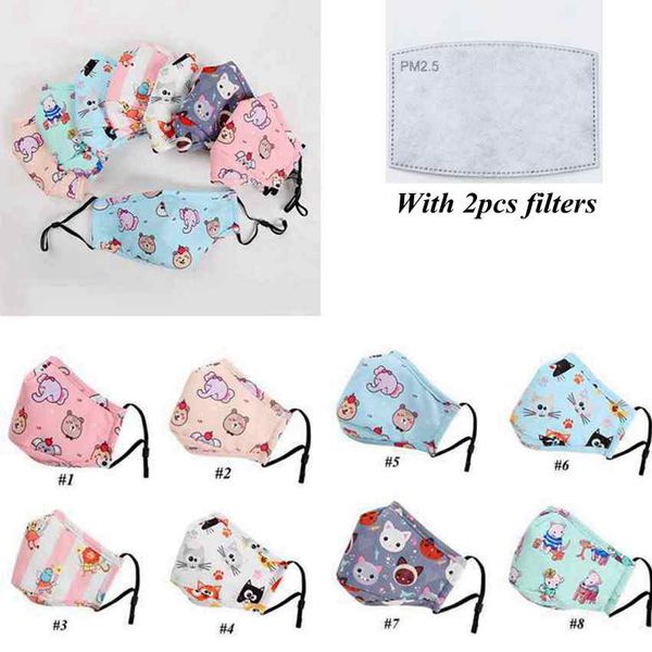 

8 Styles Kids Face Masks Dustproof Breathable Cotton Mask Washable Reusable Mask With 2pcs Filters ZZA2114 50Pcs