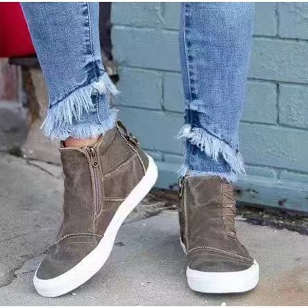 

women's canvas zip flats sneakers woman shoes slip on ladies camouflage casual platform plus size female comfort walking, Black