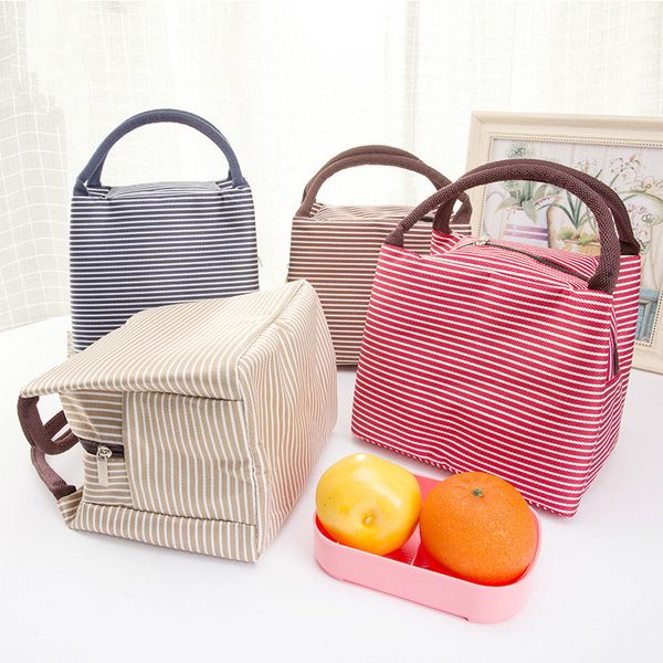 

cartoon portable lunch bags for children canvas stripe insulated thermal picnic kids lunch box bag tote mummy diaper bag