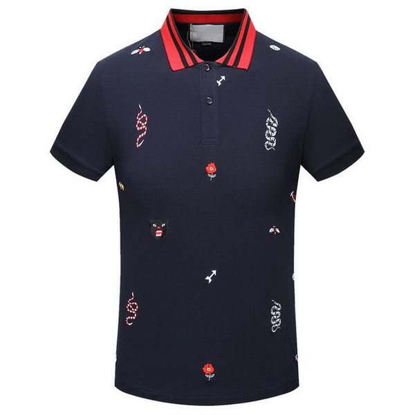 

plus 3xl size multi embroidery polo shirts man fashion design ribbed sleeves split hem stretch polos male35434, White;black
