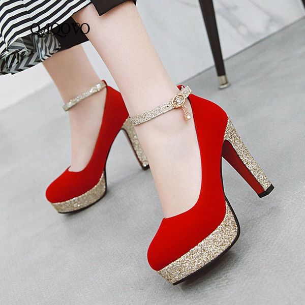 

spring auutmn women shoes sequined platform mary jane pumps square high heels buckle party shoes blue black red