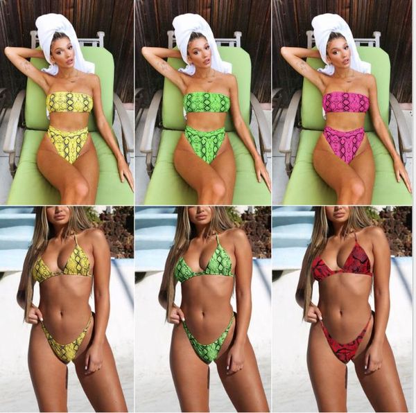 

женский раздельный купальник бикини желтый с серпантином с набивным рисунком