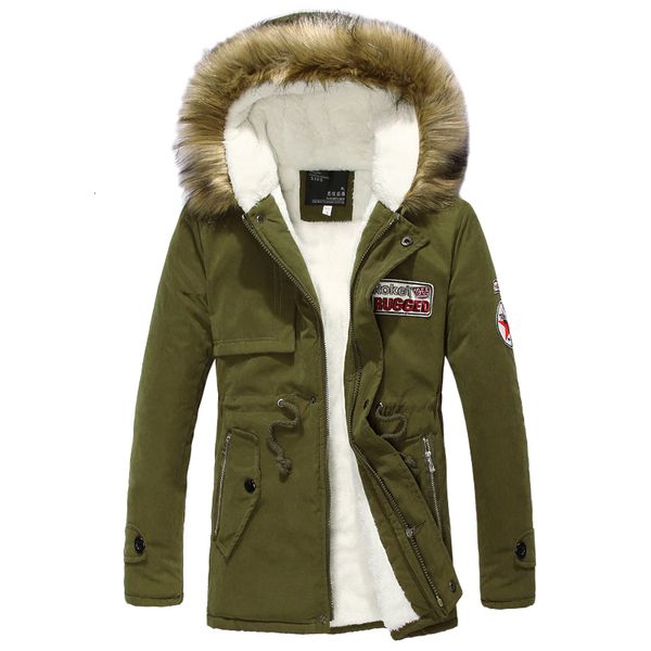 

wol linner men winter jas army green 2019 winter men fat warm bontkraag long jackets hooded parka jas, Black
