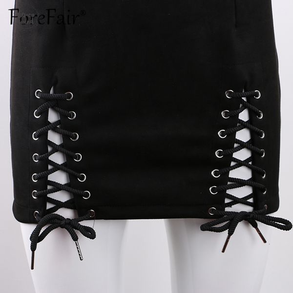 

кожа замша юбка женской зима твердой осень черной юбка женщина урожай высокой талия узелок линия мини-юбка, Black