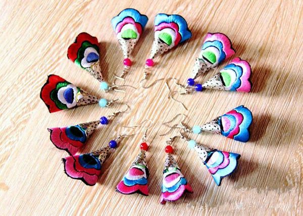 

national style flowers earrings jewelry colorful embroidered earrings woman alloy earrings simple accessories gifts lovely girl favorite, Silver