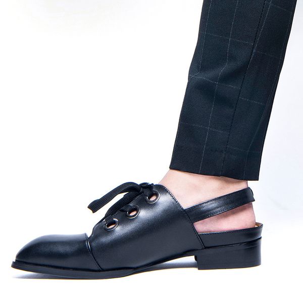 

Summer Cool Sandals Men Pointed Toe Italian Leather Sandals Business Shoes 2020 Gladiator Fashion Runway Beach Sandals Shoes