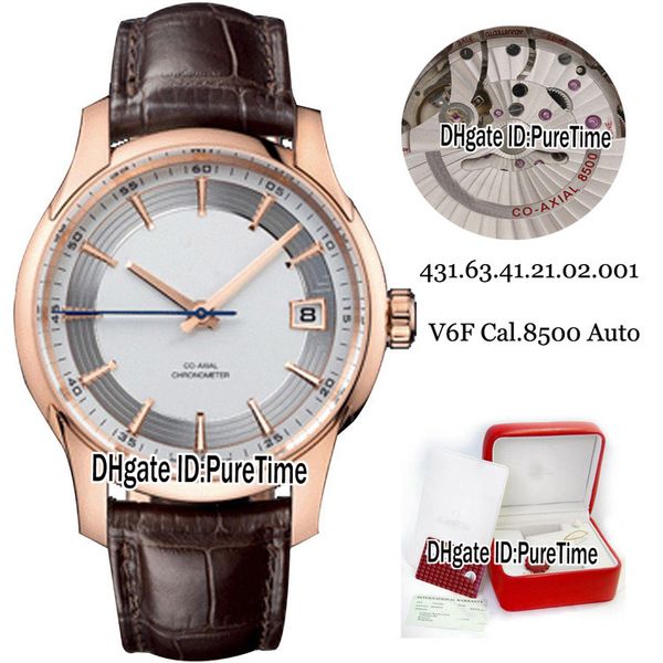 

edition hour vision 431.63.41.21.02.001 rose gold silver/gray dial cal.8500 automatic mens watch brown leather watches puretime k09, Slivery;brown