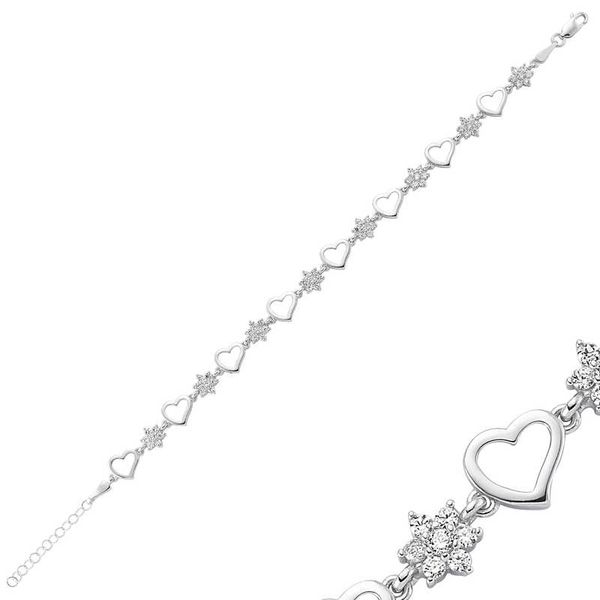 

merve silver flower heart women bracelet, Golden;silver