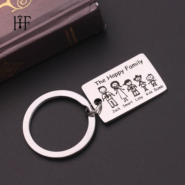 

fashion family keychain engraved the happy family personalized custom name for parents member gift key ring, Silver