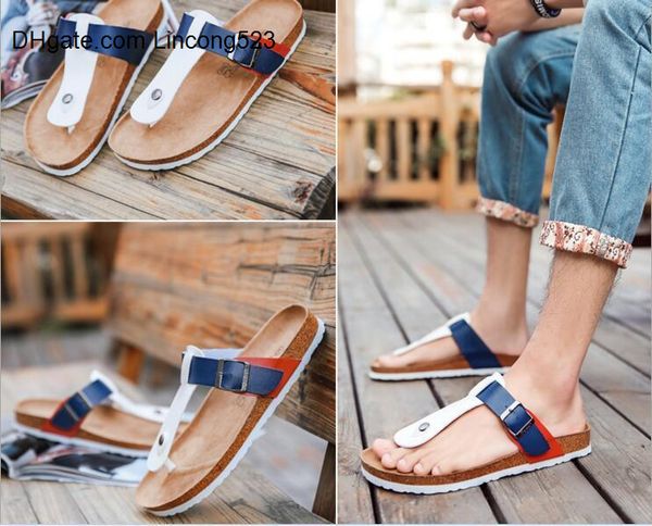 

new slippers flat genuine leather cork slippers men women shoes plus size casual beach cowhide women flip flops shoes sandals, Black