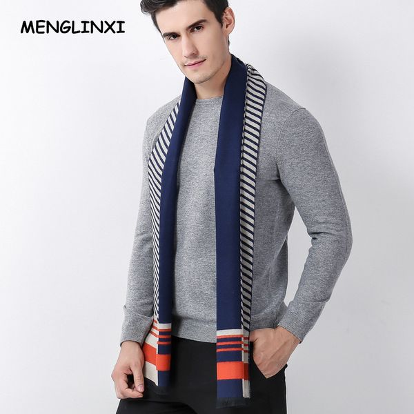 

2019 scarf men classic striped scarf man fashion winter warm cashmere bussiness casual scarves, Blue;gray