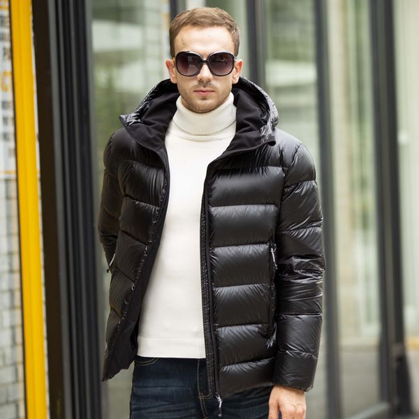 

2019 fashion casual men 90% white down male warm jacket coats solid hooded casual thicken outwear winter down jacket 035, Black