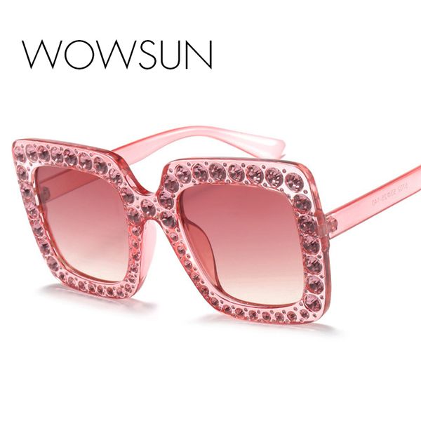 

wowsun new fashion oversize crystal rim sunglasses women retro brand designer for female square sun glasses uv400 a152, White;black