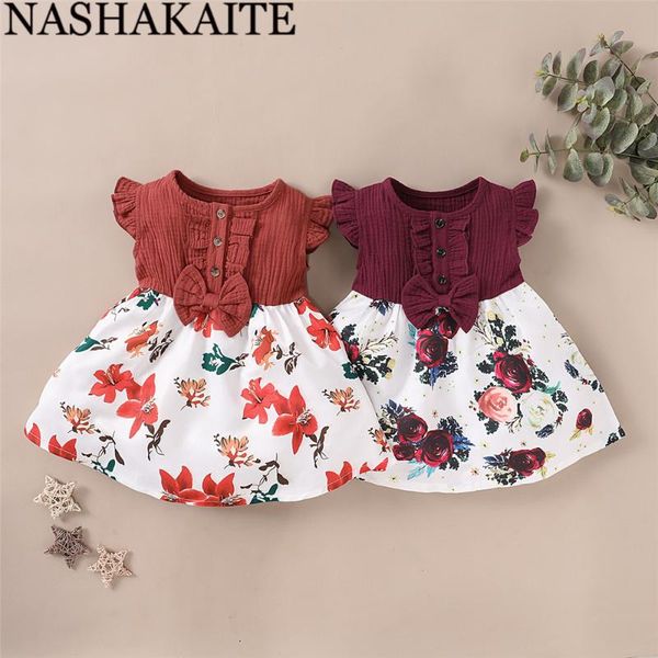 

nashakaite toddler baby girl dress bowknot patchwork floral mini dress for girl summer dresses kids clothes for 1 to 5y, Red;yellow