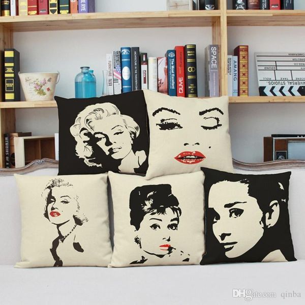 

retro linen pillowcase 45 * 45cm marilyn monroe home decoration bedroom sofa pillowcase cushion cushion lumbar cushion cover