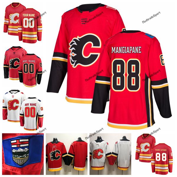

2019 andrew mangiapane calgary flames hockey jerseys customize name alternate red #88 andrew mangiapane stitched hockey shirts s-xxxl, Black;red