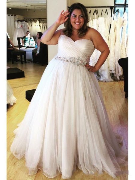 

empire waist crystal sashes plus size wedding dresses strapless backless pleated draped tulle bridal gowns custom made wedding dress, White