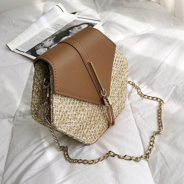 

women holiday summer magnetic closure straw bag rattan beach detachable strap handwoven single shoulder crossbody fashion travel