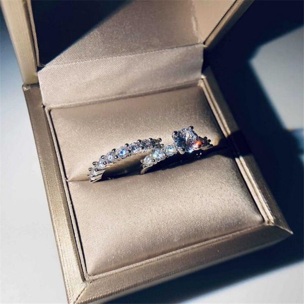 

wholesalewieck couple rings luxury jewelry 925 sterling silver round cut white z cz diamond gemstones women wedding bridal ring set gift, Slivery;golden