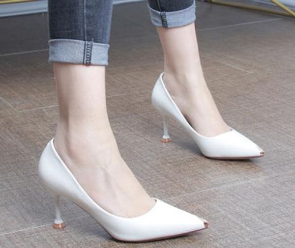 

2019 women's shoes in spring and autumn with new style high heel fine heel pointed end @176, Black