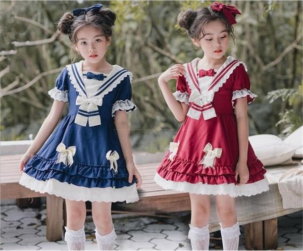 

lori girl lace knee-length dress lass sweet christmas short sleeve children lolita dress b373, Blue