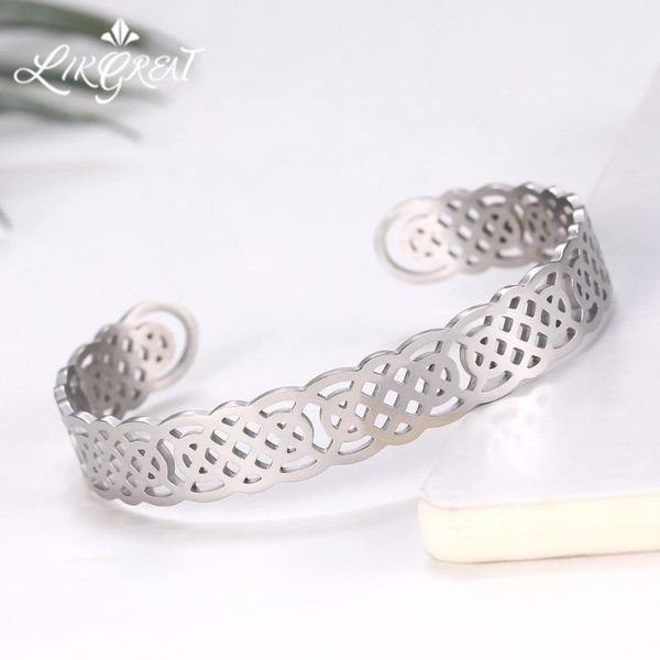 

likgreat celtics knot hollow stainless steel bangles for women open cuff vintage men bangle religious wicca symbol charm jewelry, Black