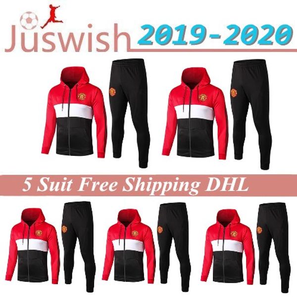 

19 20 new man united jacket hoodie set sweats shirt 2019 2020 fc manchester utd maguire soccer tracksuit pogba long sleeve training suit, Black;red