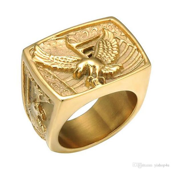 

mens hip hop 316l stainess стали eagle кольца высокого качества mens ring pop клуб аксессуары золото серебро ювелирные изделия, Golden;silver
